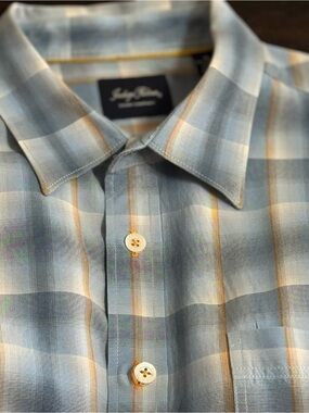 Light Blue Plaid Men's Button-Up Shirt